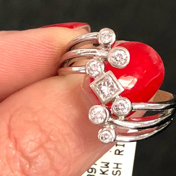 14k White Gold Genuine Diamond Knuckle Ring ~ Art Deco / Retro Cocktail Ring - Picture 4 of 11